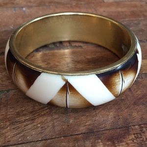 Brown & Cream Gold Bangle Bracelet